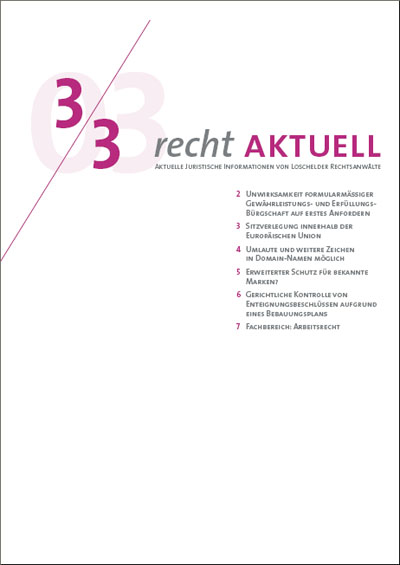 Loschelder Rechtsanwälte - RechtAktuell Ausgabe 03.2003